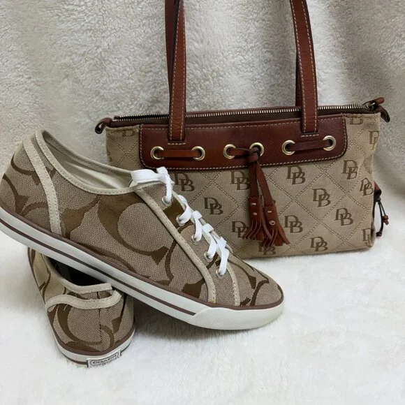 WOMENS COACH DALIA F0007/K05 BROWN SIGNATURE "C" JACQUARD SNEAKERS SIZE 10M - Picture 11 of 12